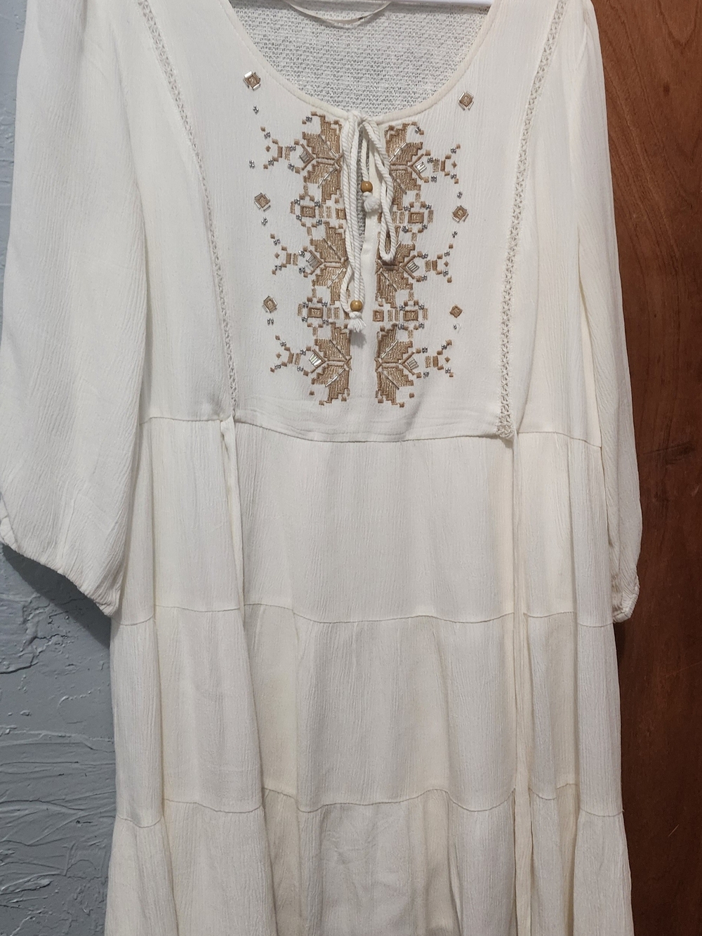 Miss Me Cream Long Sleeve Embroidered Boho Dress